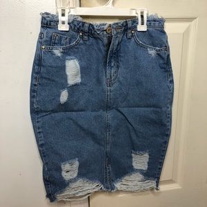 Missguided - Busted Hem Denim Midi Skirt Blue